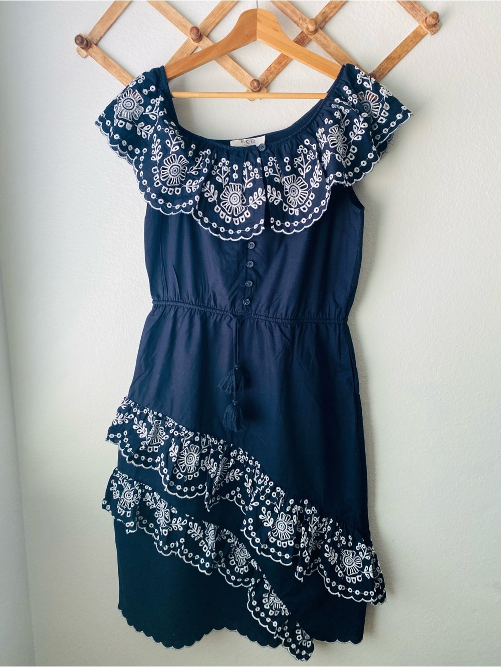 Sea New York Navy Dress with White Embroidery
